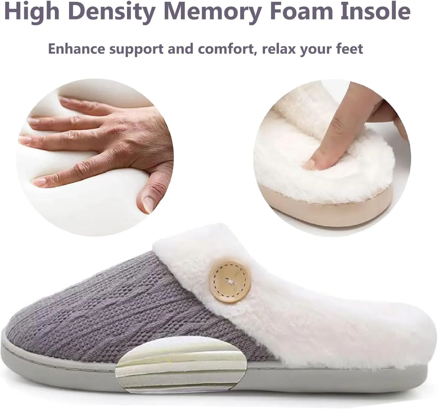 Womens Slipper Warm Comfy Memory Foam House Shoes Knit Slippers with Faux Fur Lining Warm Bedroom Cozy Slippers for Indoor and Outdoor