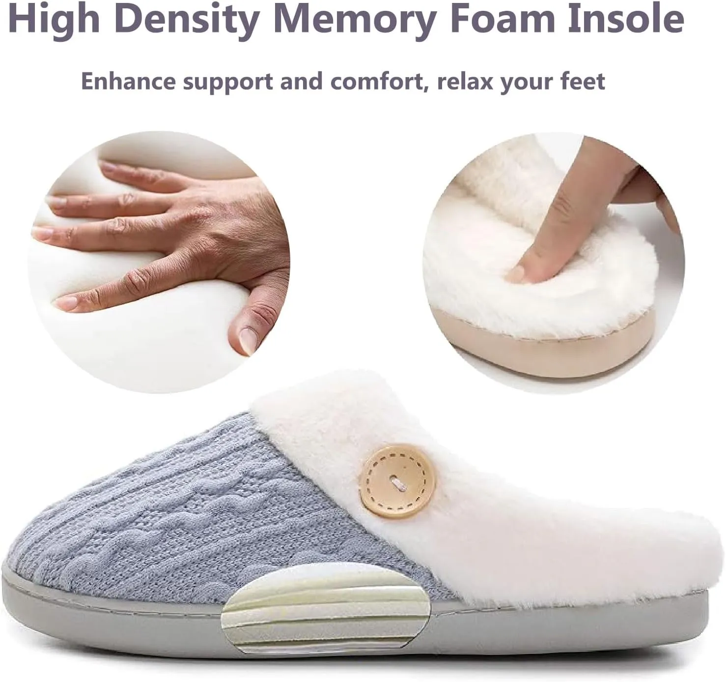Womens Slipper Warm Comfy Memory Foam House Shoes Knit Slippers with Faux Fur Lining Warm Bedroom Cozy Slippers for Indoor and Outdoor