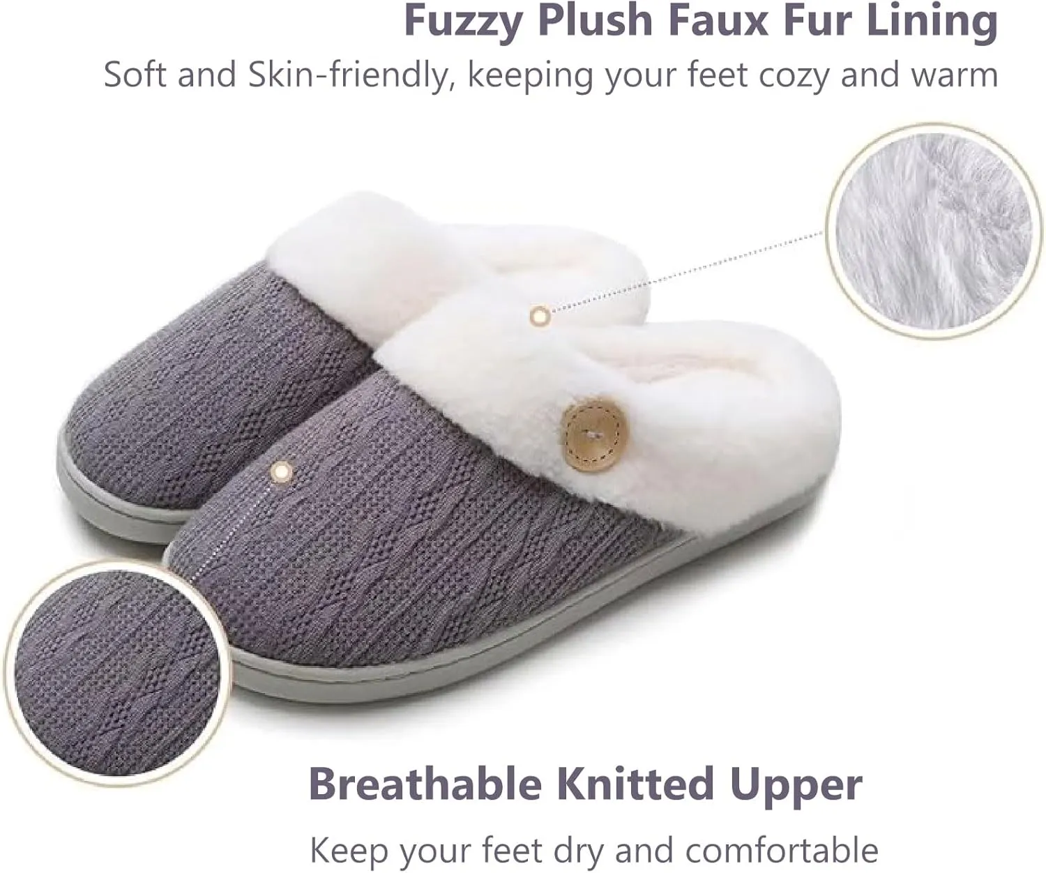 Womens Slipper Warm Comfy Memory Foam House Shoes Knit Slippers with Faux Fur Lining Warm Bedroom Cozy Slippers for Indoor and Outdoor