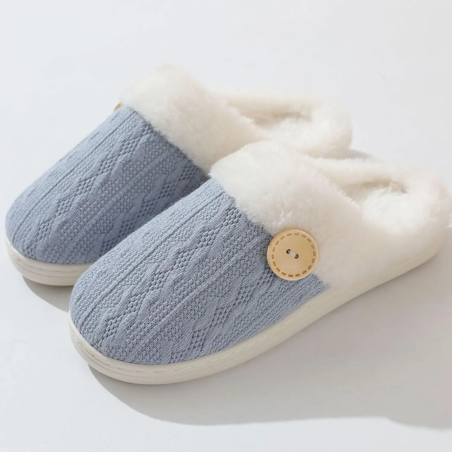 Womens Slipper Warm Comfy Memory Foam House Shoes Knit Slippers with Faux Fur Lining Warm Bedroom Cozy Slippers for Indoor and Outdoor