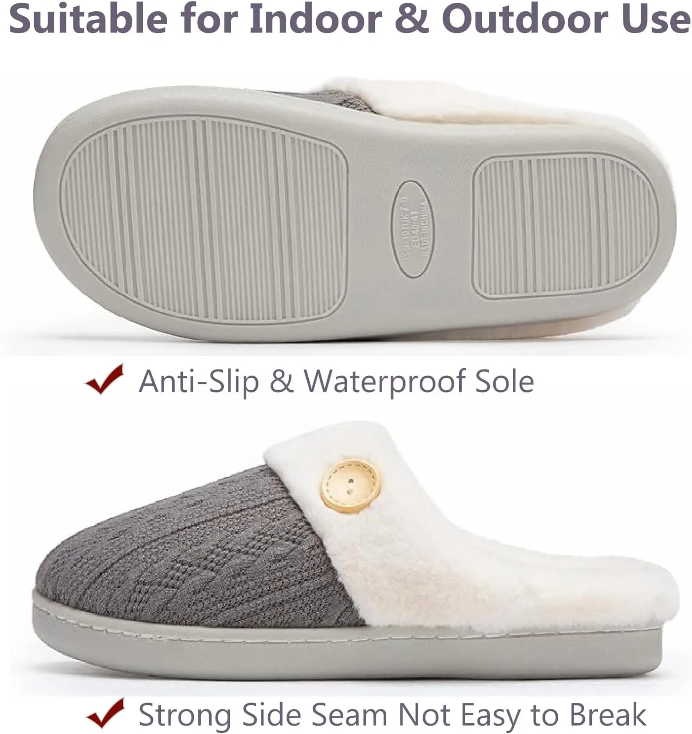 Womens Slipper Warm Comfy Memory Foam House Shoes Knit Slippers with Faux Fur Lining Warm Bedroom Cozy Slippers for Indoor and Outdoor