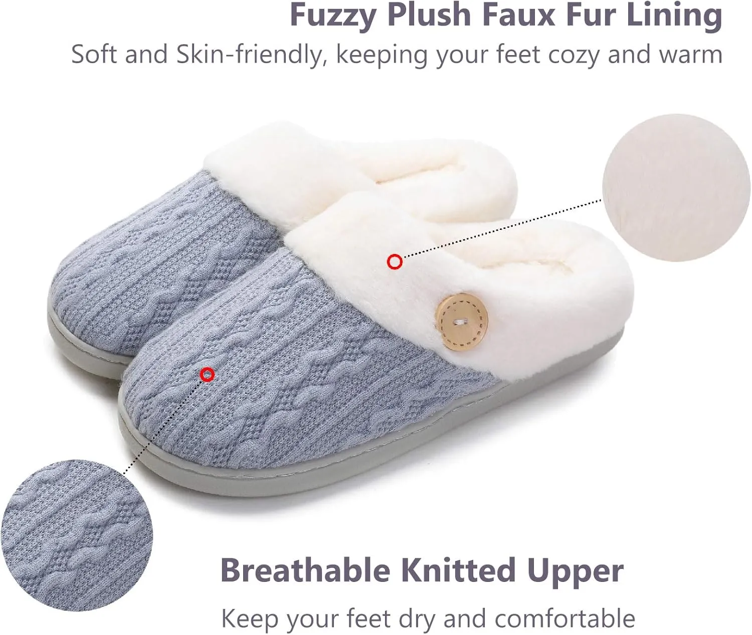 Womens Slipper Warm Comfy Memory Foam House Shoes Knit Slippers with Faux Fur Lining Warm Bedroom Cozy Slippers for Indoor and Outdoor