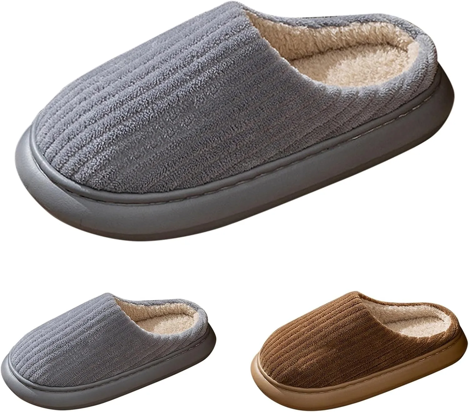 Womens Slippers Plush Lined Striped Slip On Slipper Non Slip Casual Bedroom Slippers for Men Cozy Cotton Slippers