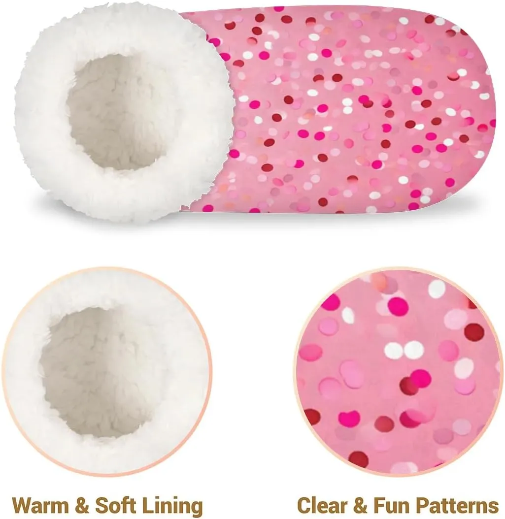 Women's Slippers Socks Cozy Fuzzy Sherpa House Shoes Winter House Bedroom Slippers White Polka Dots