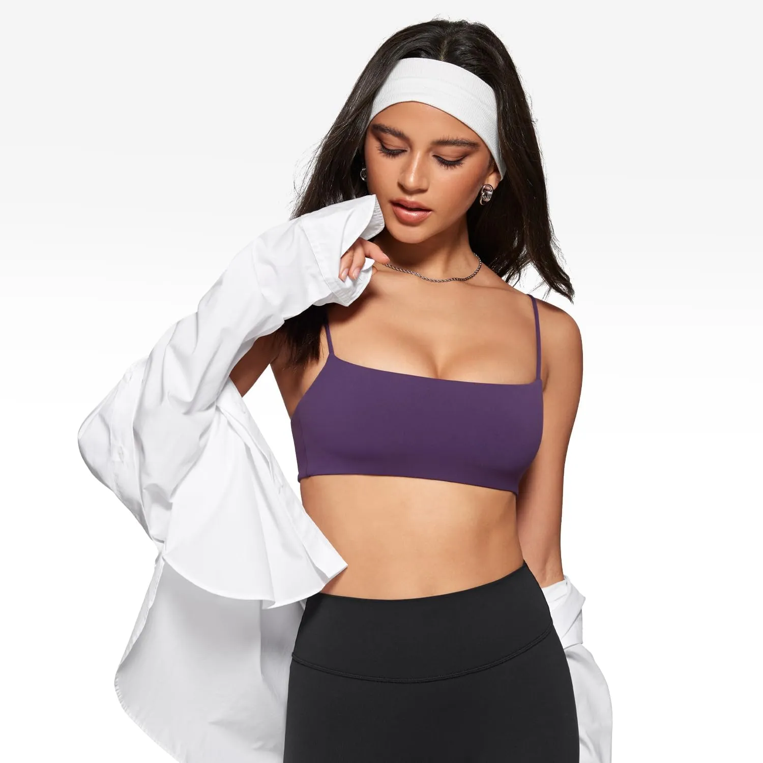 Women's Square Neck Sports Bra Spaghetti Strap Padded Cami Yoga Wireless Square Back Workout Bra Crop Top