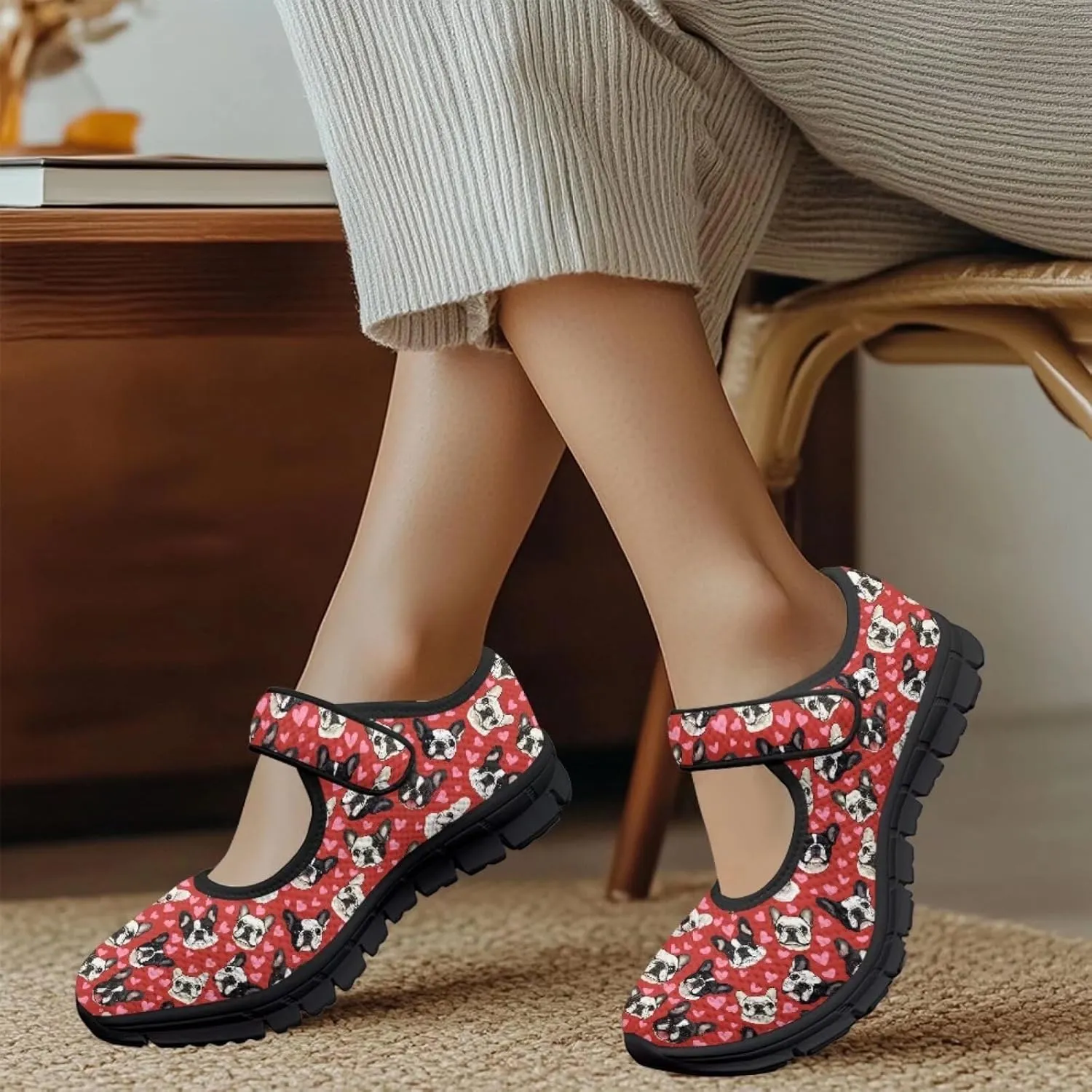 Women's Walking Shoes Lady Fashion Mary Jane Sneakers Breathable Adjustable Working Flat Shoes