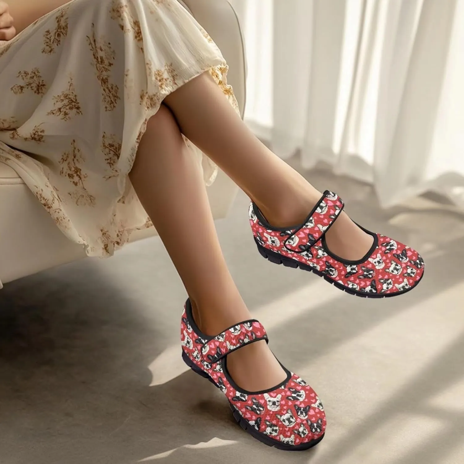 Women's Walking Shoes Lady Fashion Mary Jane Sneakers Breathable Adjustable Working Flat Shoes