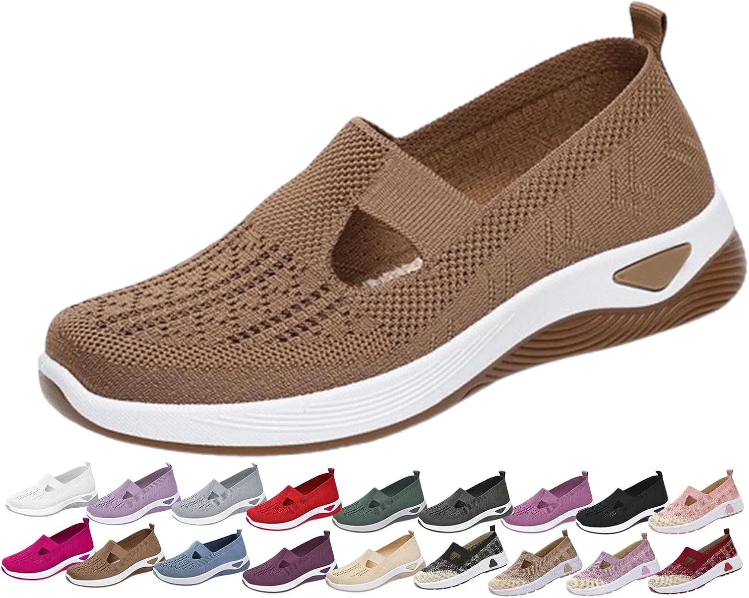 Women's Woven Orthopedic Breathable Soft Shoes Arch Support, Slip-On Lightweight Flat Soft Shoes Diabetic Foam Walking Shoes