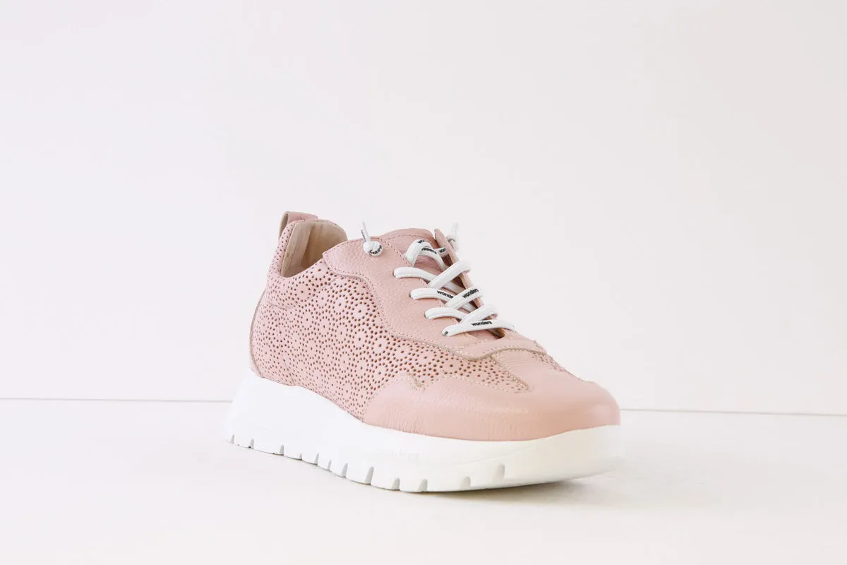 WONDERS - A-2440 FLAT LACED SHOE - PINK LEATHER