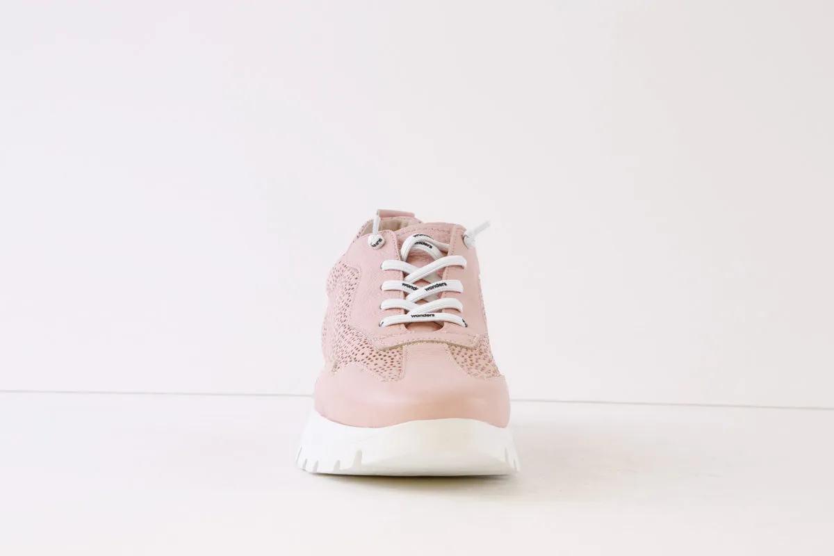 WONDERS - A-2440 FLAT LACED SHOE - PINK LEATHER