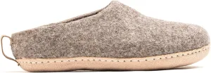 Woolly's Indoor Open Heel Slippers With Leather Sole (Natural Brown) - 44 | Premium New Zeland Wool | Handcrafted with Italian Design | Soft, Breathable & Ordor Free