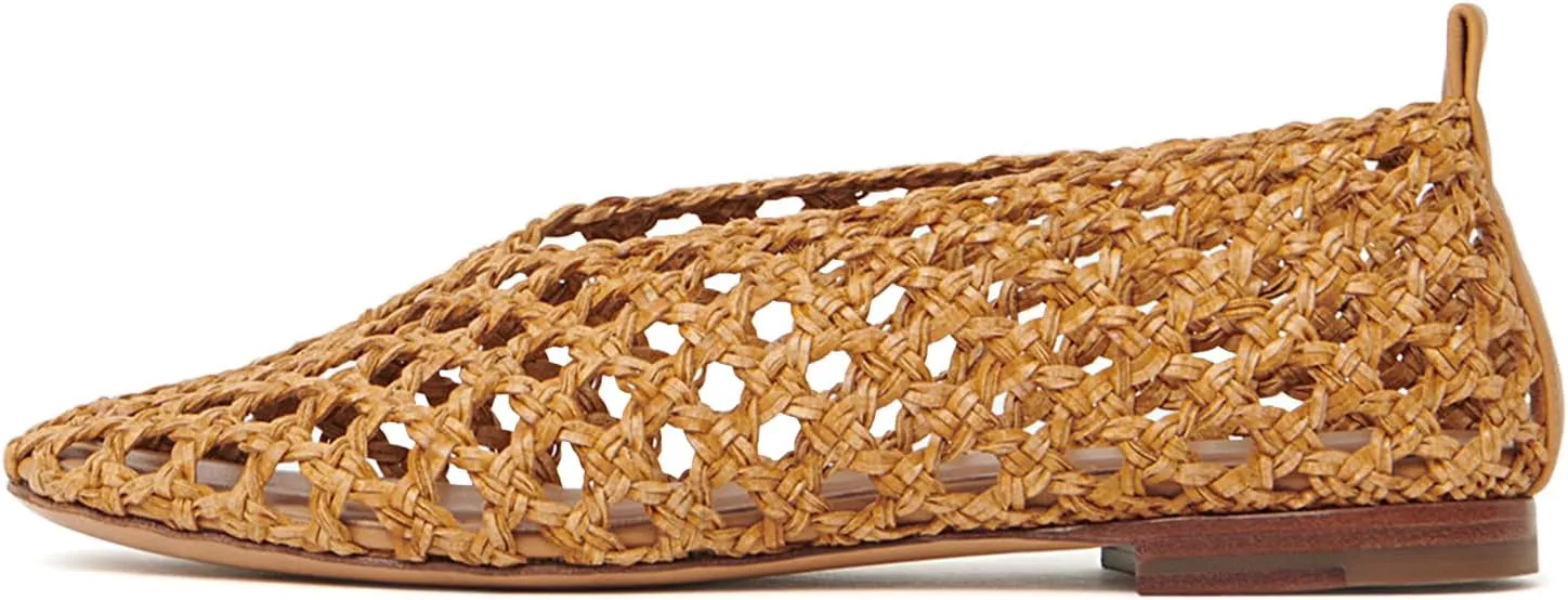 Woven Mesh Ballet Flats for Women Round Toe Slip On Fishnet Mary Janes Comfy Walking Ballerina Flat Shoes