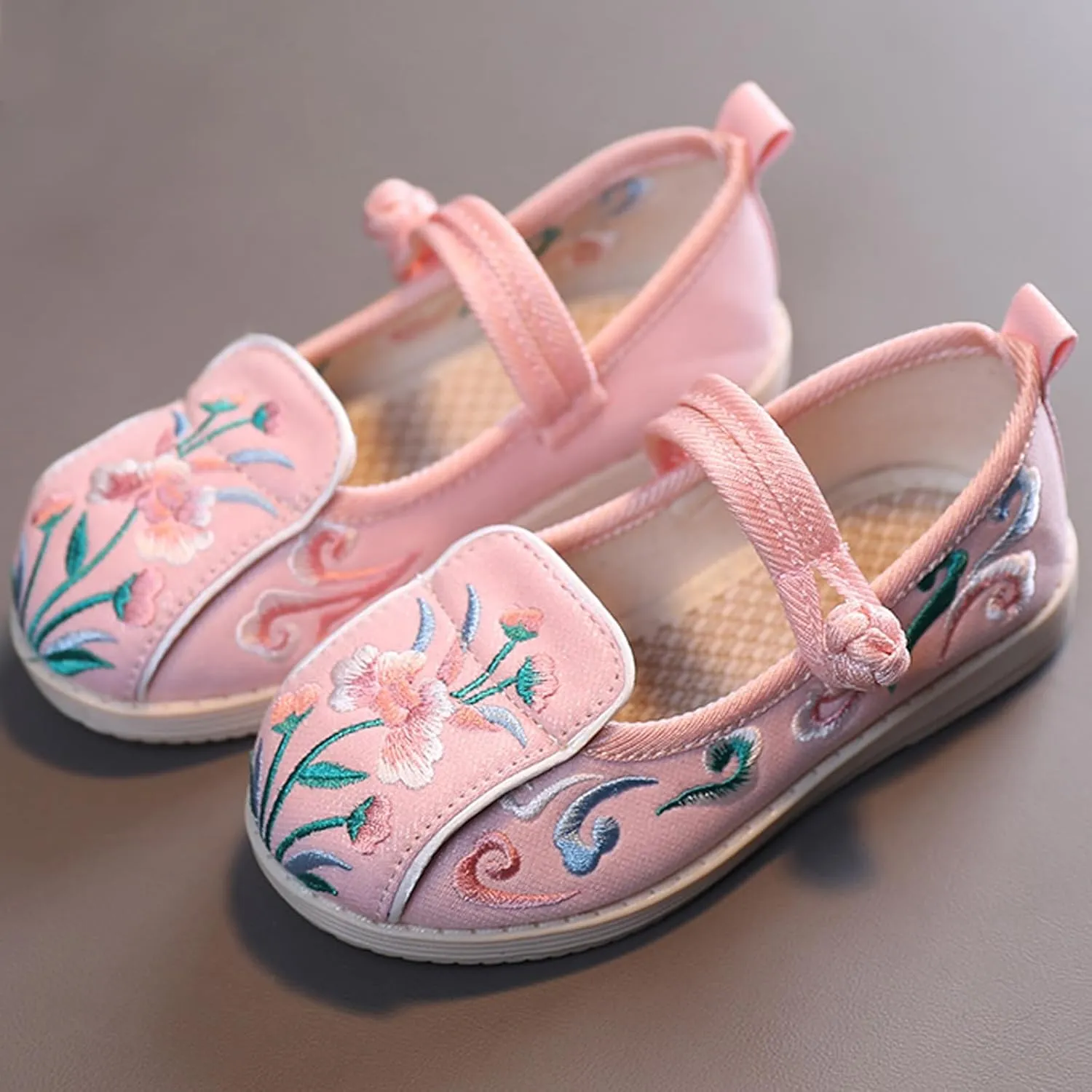 WUIWUIYU Toddlers Girls Chinese Traditional Embroidered Shoes Round Toe Ballet Flats Retro Dress Mary Jane Flat