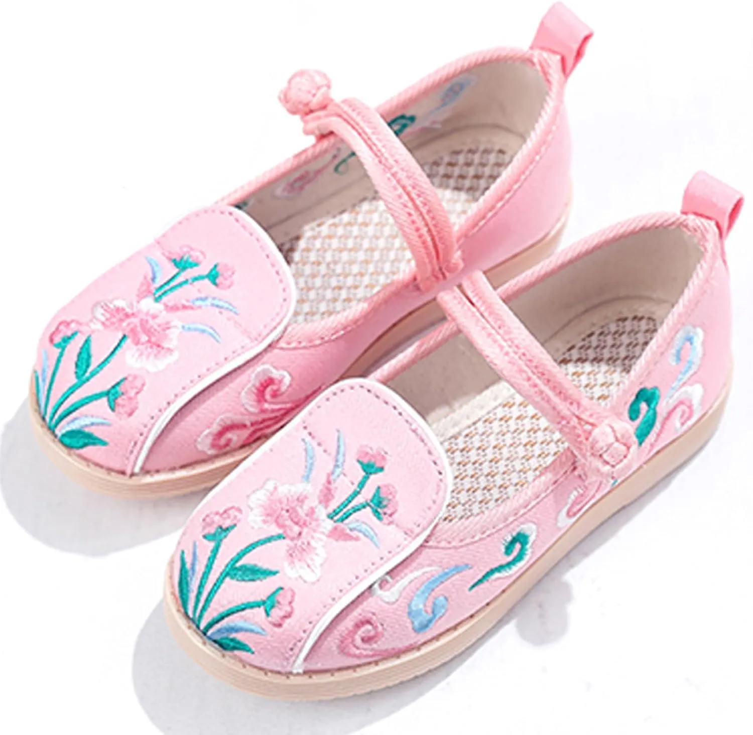 WUIWUIYU Toddlers Girls Chinese Traditional Embroidered Shoes Round Toe Ballet Flats Retro Dress Mary Jane Flat