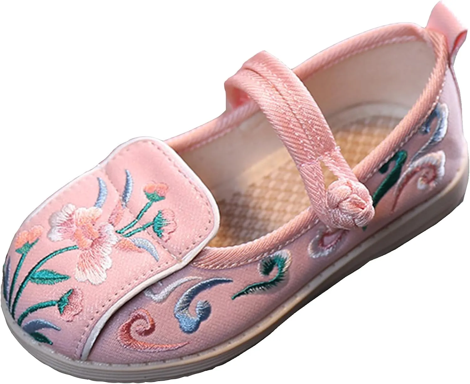 WUIWUIYU Toddlers Girls Chinese Traditional Embroidered Shoes Round Toe Ballet Flats Retro Dress Mary Jane Flat