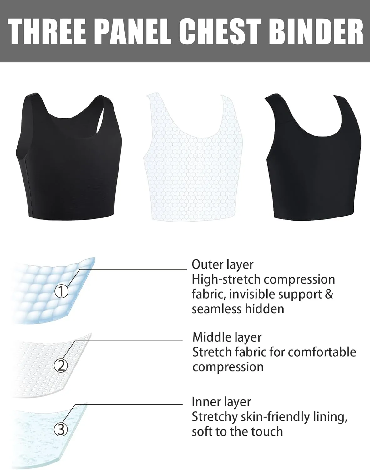 XUJI Transgender FTM Breathable Seamless Half Chest Binder