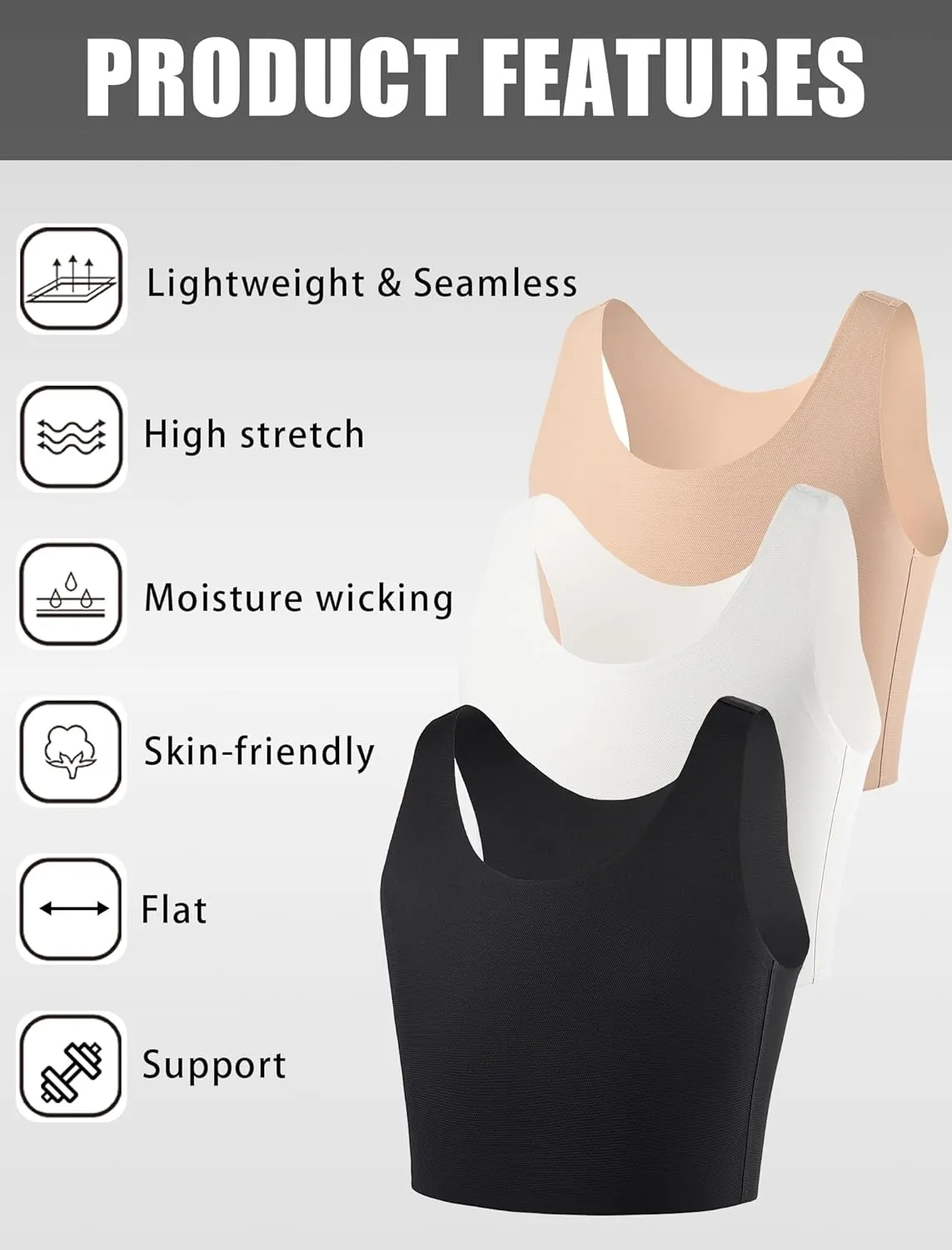 XUJI Transgender FTM Breathable Seamless Half Chest Binder