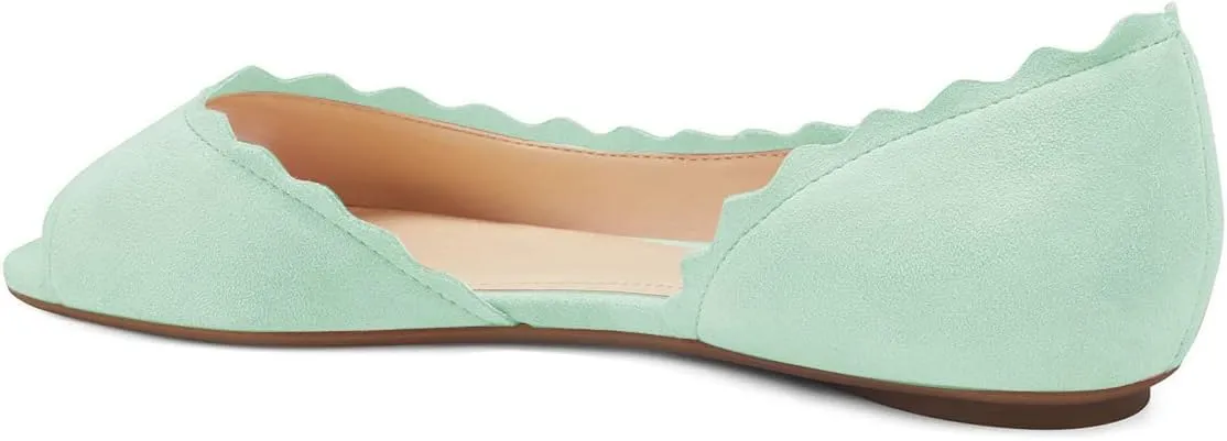 XYD Women Chic Open Peep Toe Wave Ballet Flats D'Orsay Slip On Loafers Dress Comfortable Casual Walking Shoes