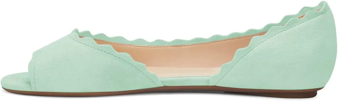 XYD Women Chic Open Peep Toe Wave Ballet Flats D'Orsay Slip On Loafers Dress Comfortable Casual Walking Shoes