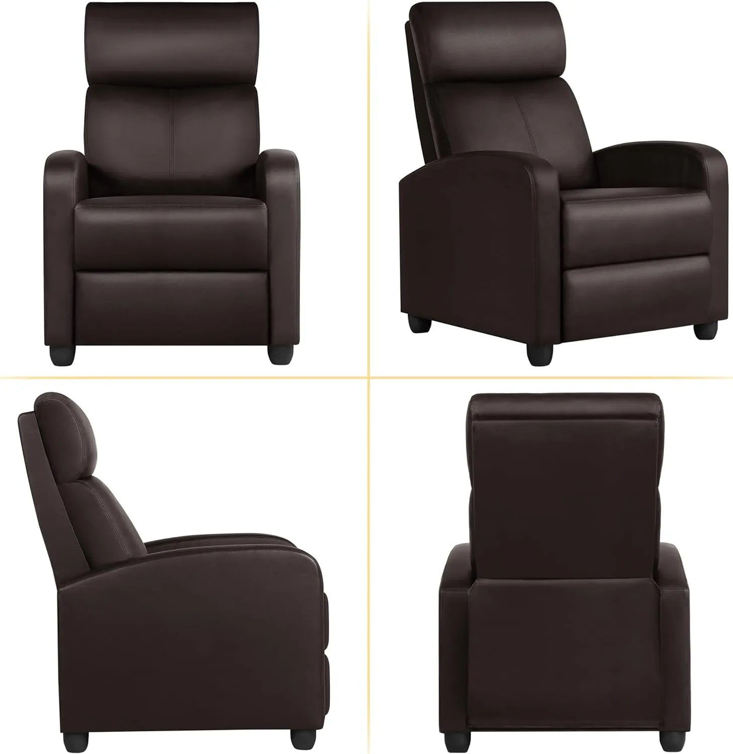 Yaheetech Faux Leather Recliner Sofa - Adjustable Modern Recliner Seat Club Chair for Home Theater Seating - Brown