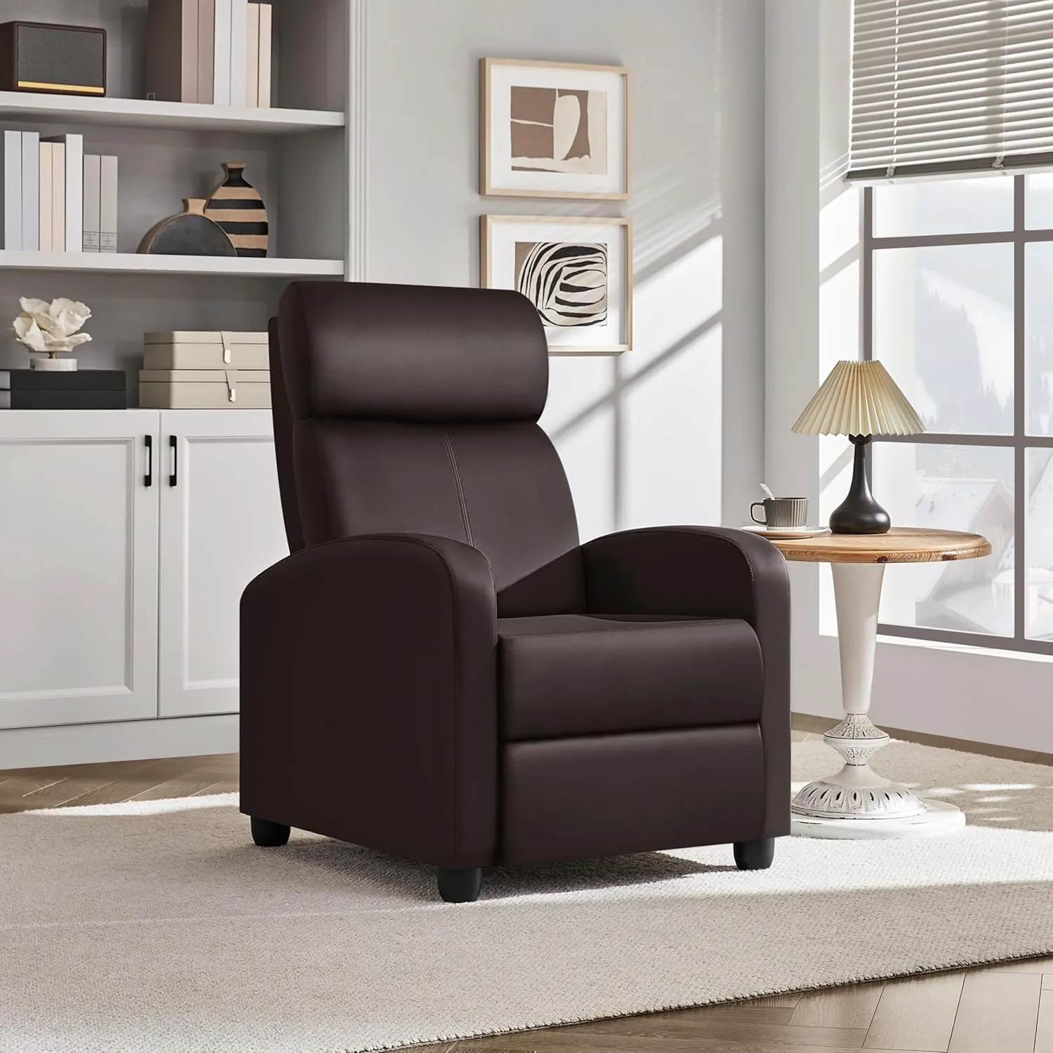 Yaheetech Faux Leather Recliner Sofa - Adjustable Modern Recliner Seat Club Chair for Home Theater Seating - Brown