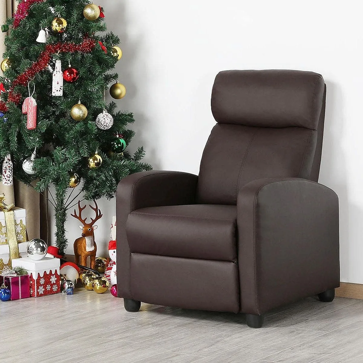 Yaheetech Faux Leather Recliner Sofa - Adjustable Modern Recliner Seat Club Chair for Home Theater Seating - Brown