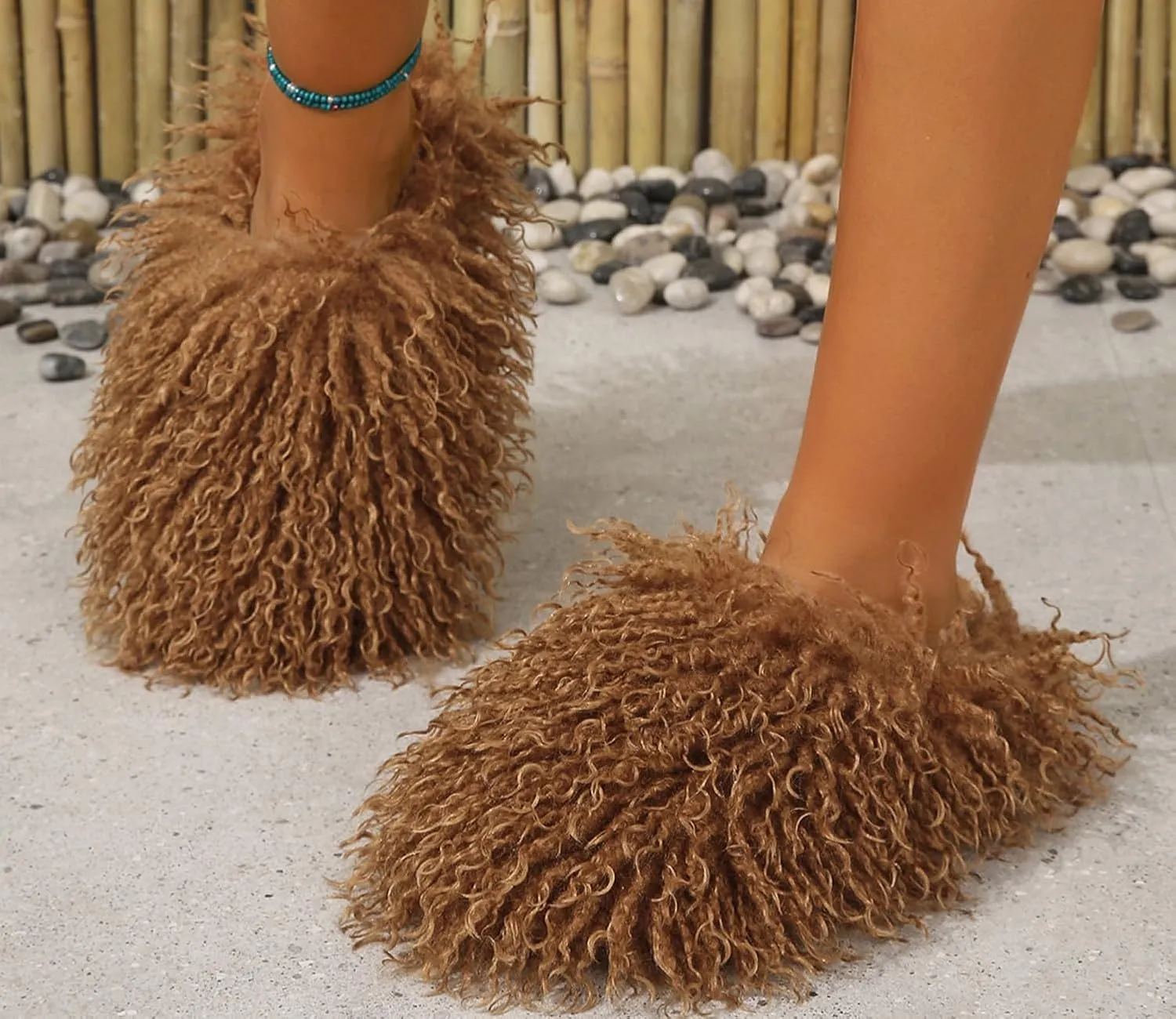 YESBOR Women's Men's Faux Fur House Slippers Fuzzy Fluffy Winter Warm Indoor Flat Slippers