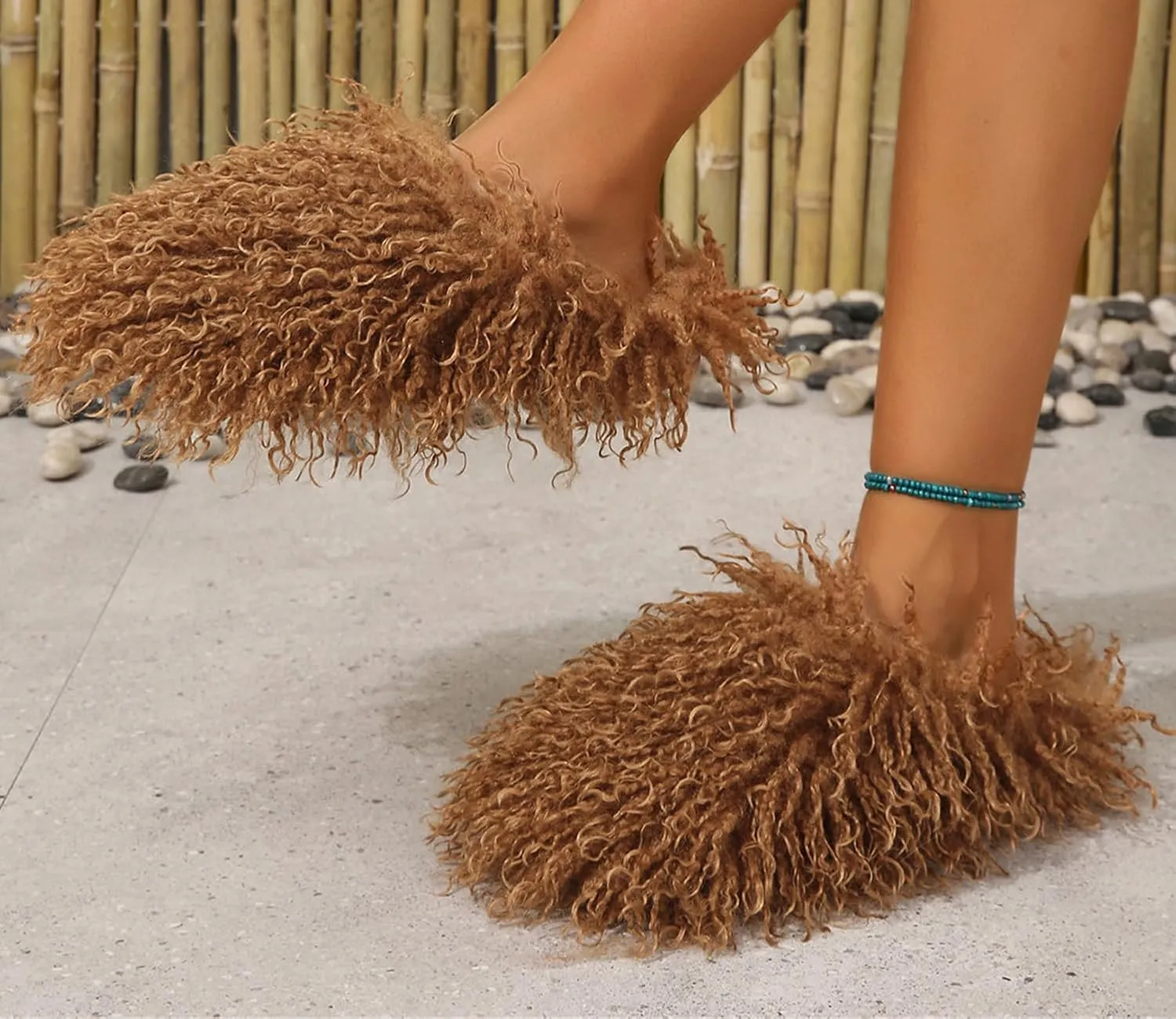 YESBOR Women's Men's Faux Fur House Slippers Fuzzy Fluffy Winter Warm Indoor Flat Slippers