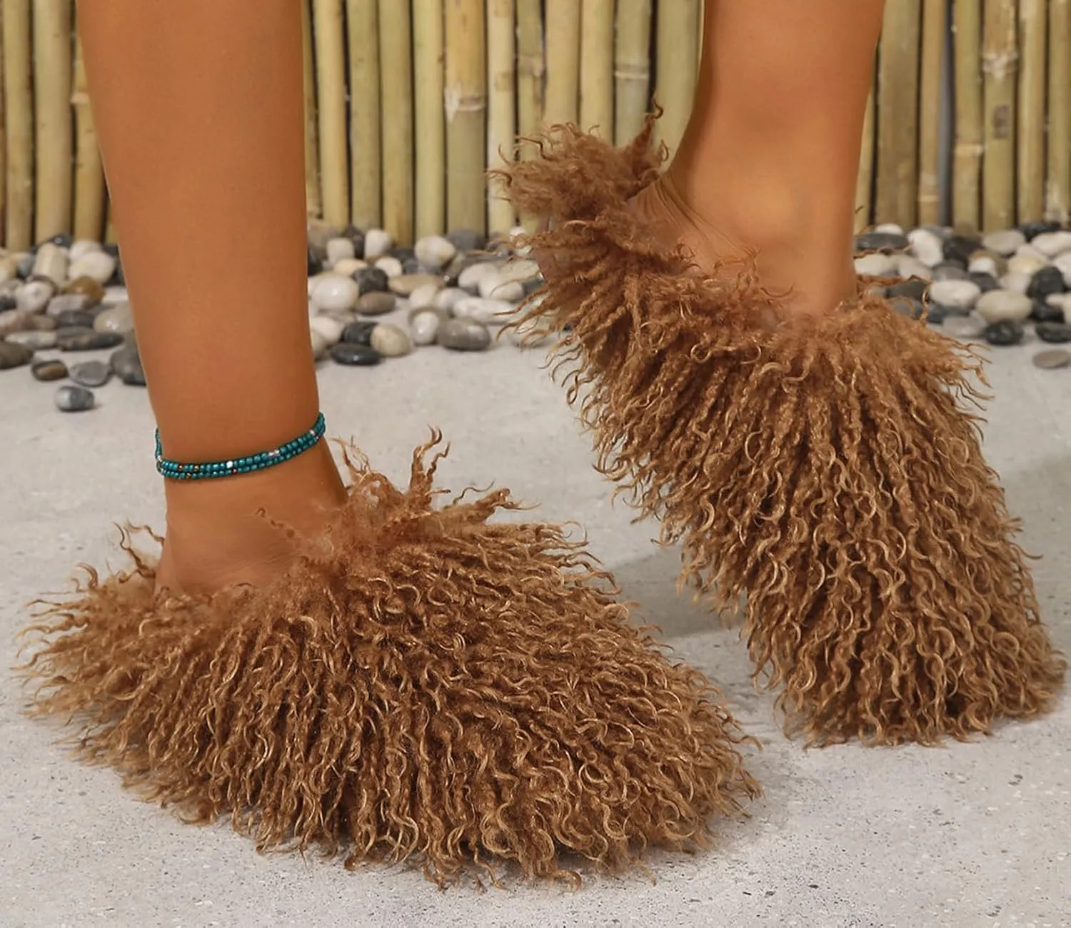 YESBOR Women's Men's Faux Fur House Slippers Fuzzy Fluffy Winter Warm Indoor Flat Slippers