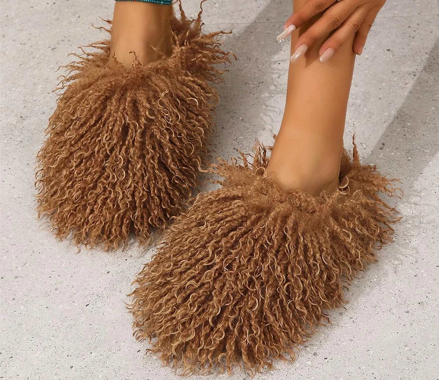 YESBOR Women's Men's Faux Fur House Slippers Fuzzy Fluffy Winter Warm Indoor Flat Slippers