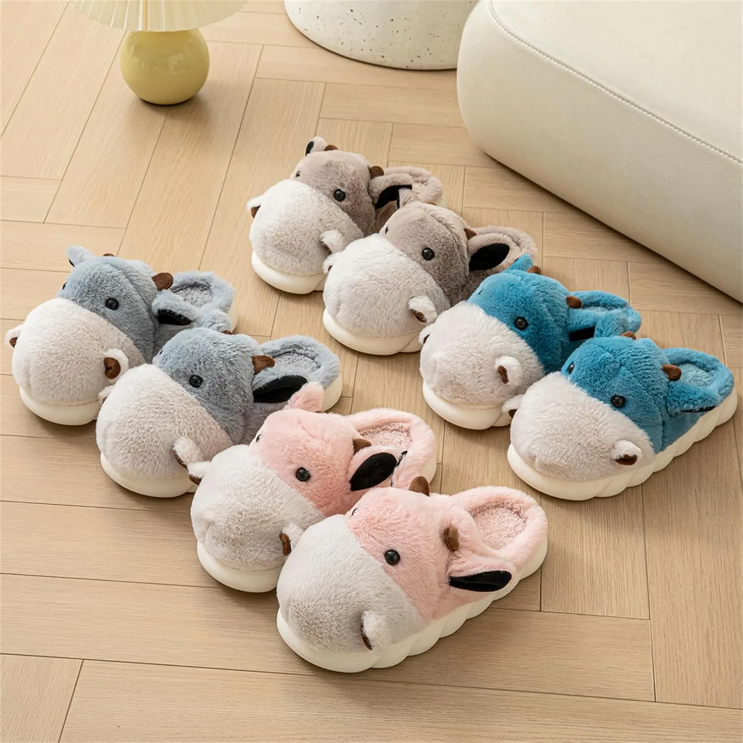 YILANLAN Animal Slippers For Women Man Cute Cow Slippers Adult Cozy Fuzzy Warm Winter House Slippers