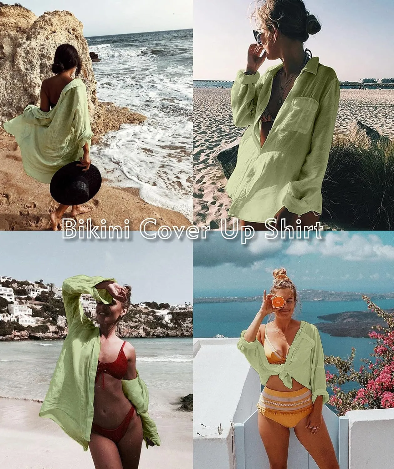 Zoye Chen Women’s Bikini Swimsuit Cover Up Button Down V Neck Shirts Long Sleeve Blouse Beachwear Bathing Suit