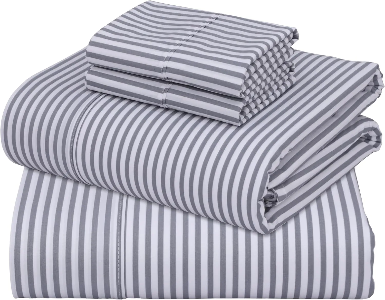 ZOYER 100% Cotton Sheets - Cooling & Crisp Queen Size Percale Sheets, 16" Deep Pockets Bed Set, Lightweight & Breathable, Durable, 4 Pieces, Grey Stripe