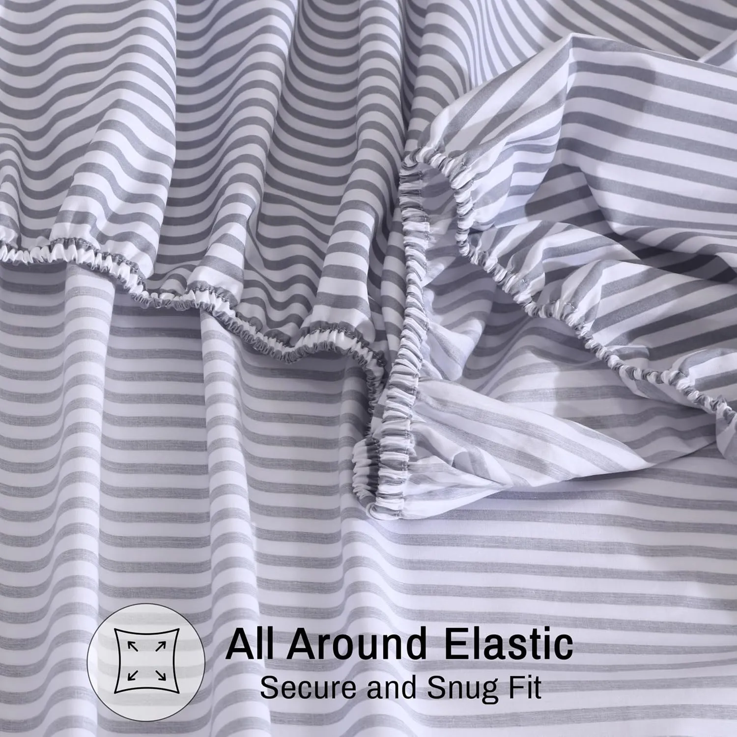 ZOYER 100% Cotton Sheets - Cooling & Crisp Queen Size Percale Sheets, 16" Deep Pockets Bed Set, Lightweight & Breathable, Durable, 4 Pieces, Grey Stripe
